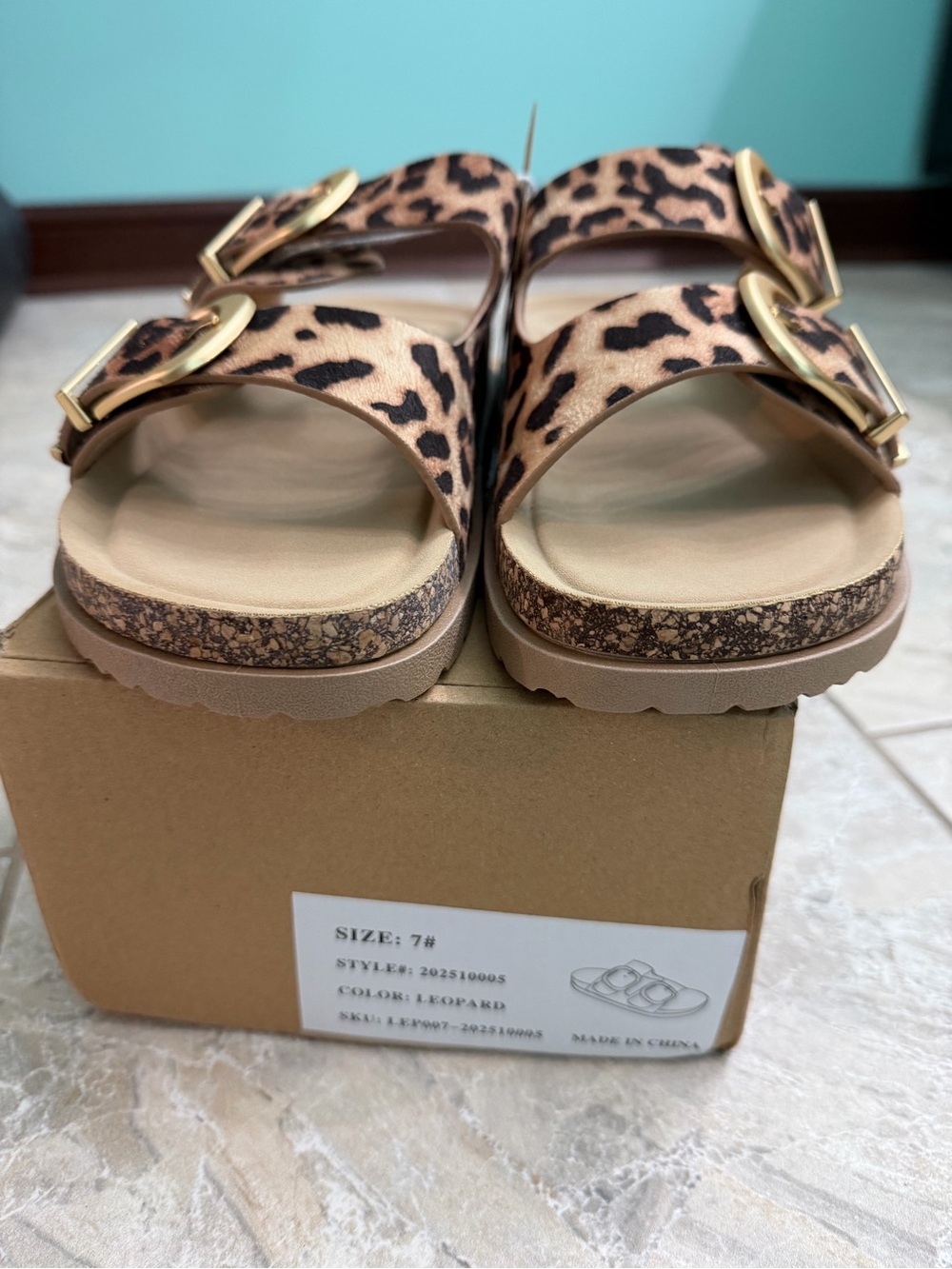 Leopard Print Double Buckle Slide Platform Sandals - Women’s Size 7 - Picture 8 of 10